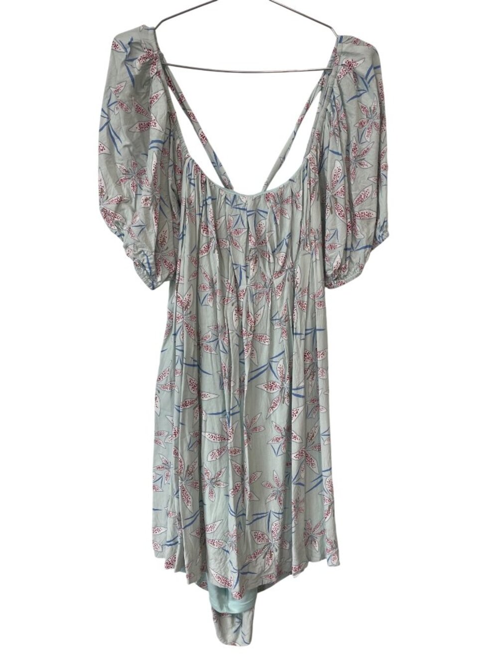 Listicle Floral Dress Large Short Sleeve Open Tie Back Blue Multicolor Bohemian